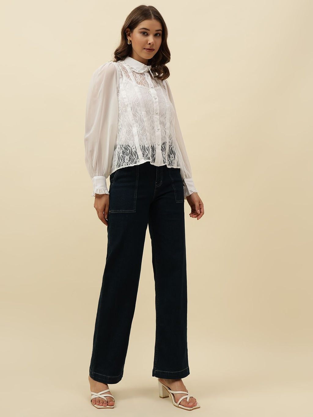 White Western Spread Collar Full Sleeve Shirt Beatnik