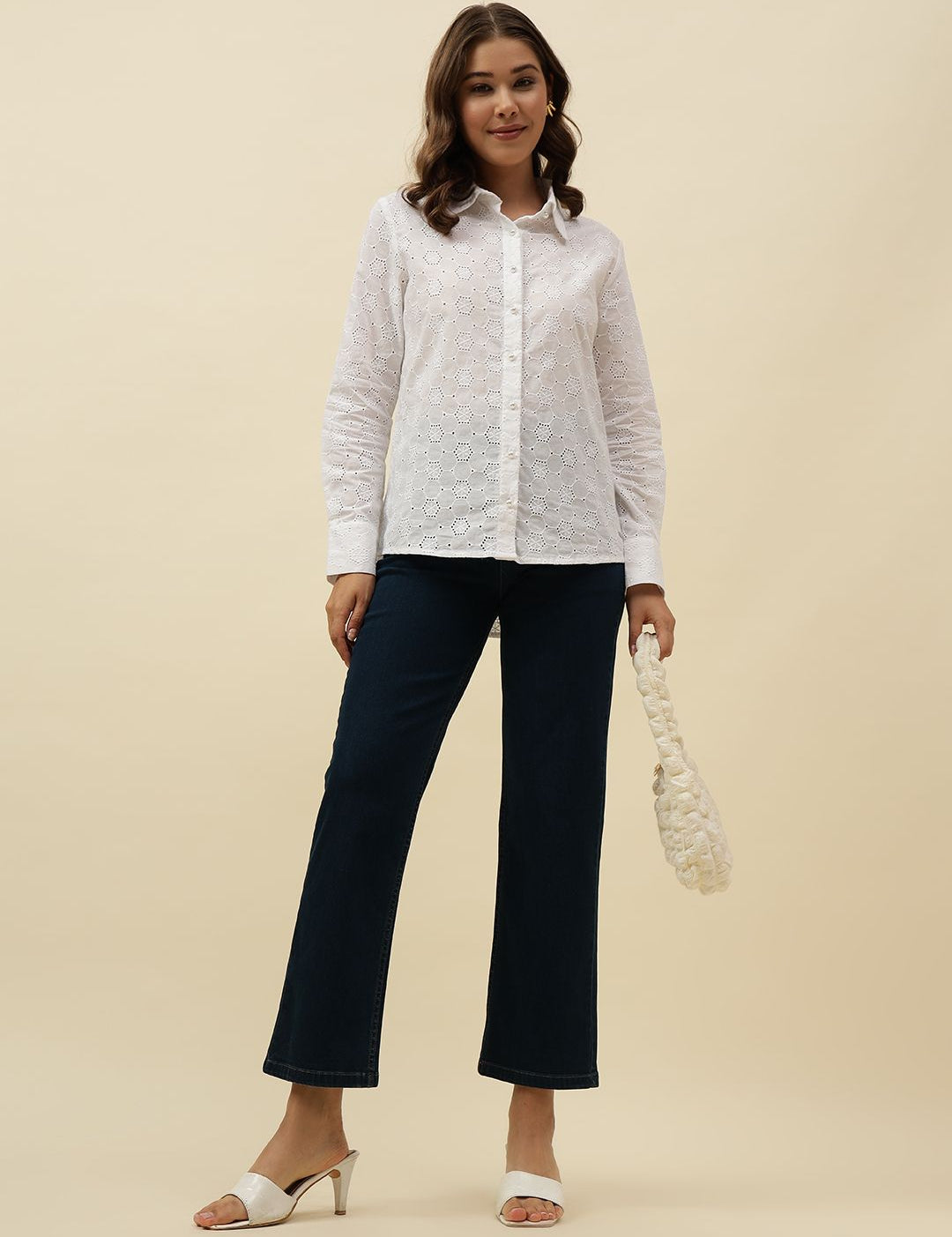 White Western Spread Collar Shirt Beatnik