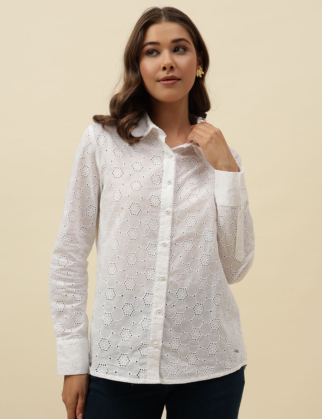 White Western Spread Collar Shirt Beatnik
