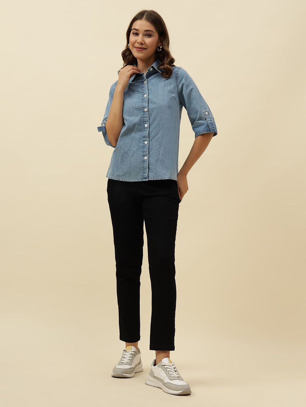 Denim Blue Western Spread Collar Shirt Beatnik