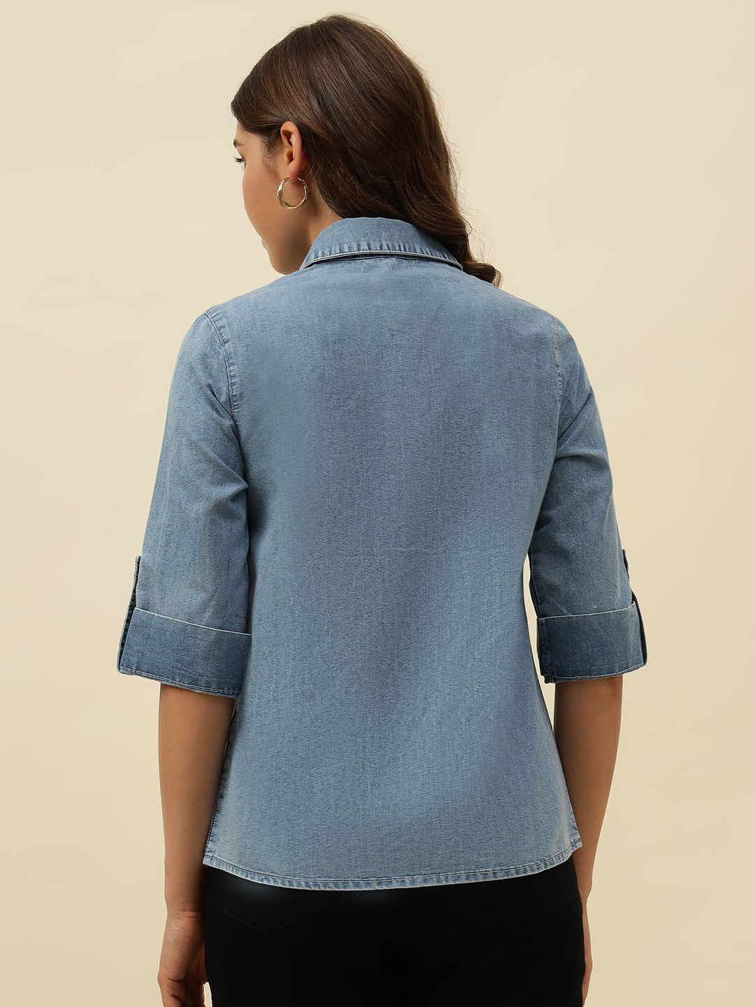 Denim Blue Western Spread Collar Shirt Beatnik