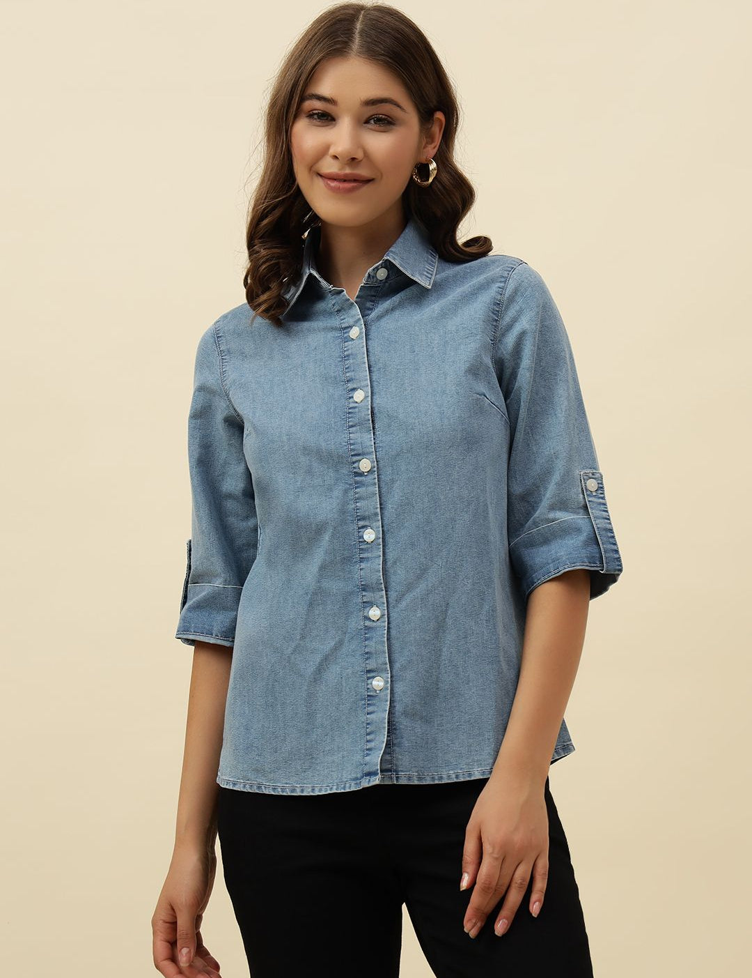 Denim Blue Western Spread Collar Shirt Beatnik