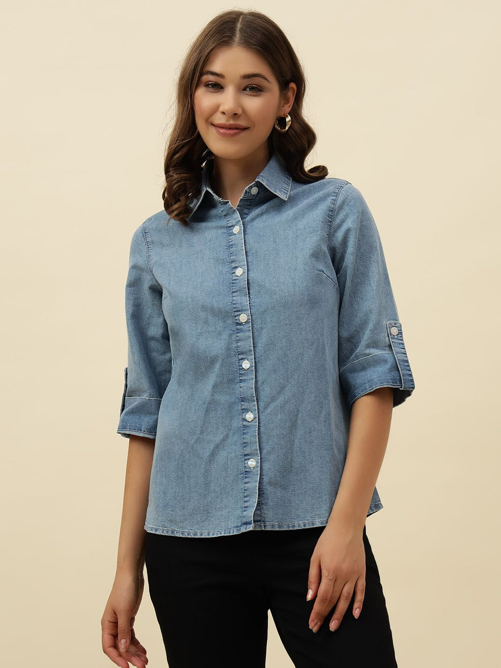 Denim Blue Western Spread Collar Shirt Beatnik