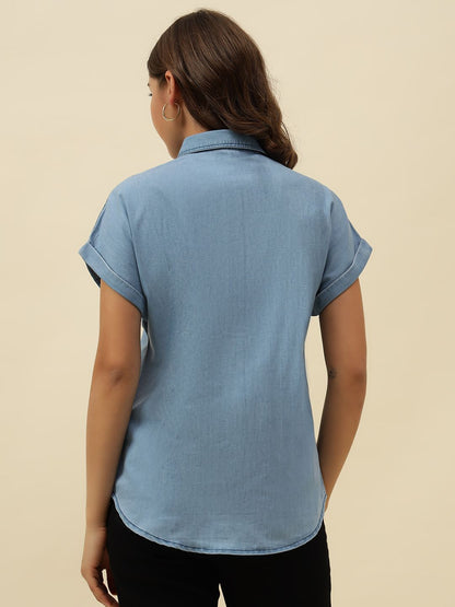 Denim Blue Western Cutaway Collar Shirt Beatnik