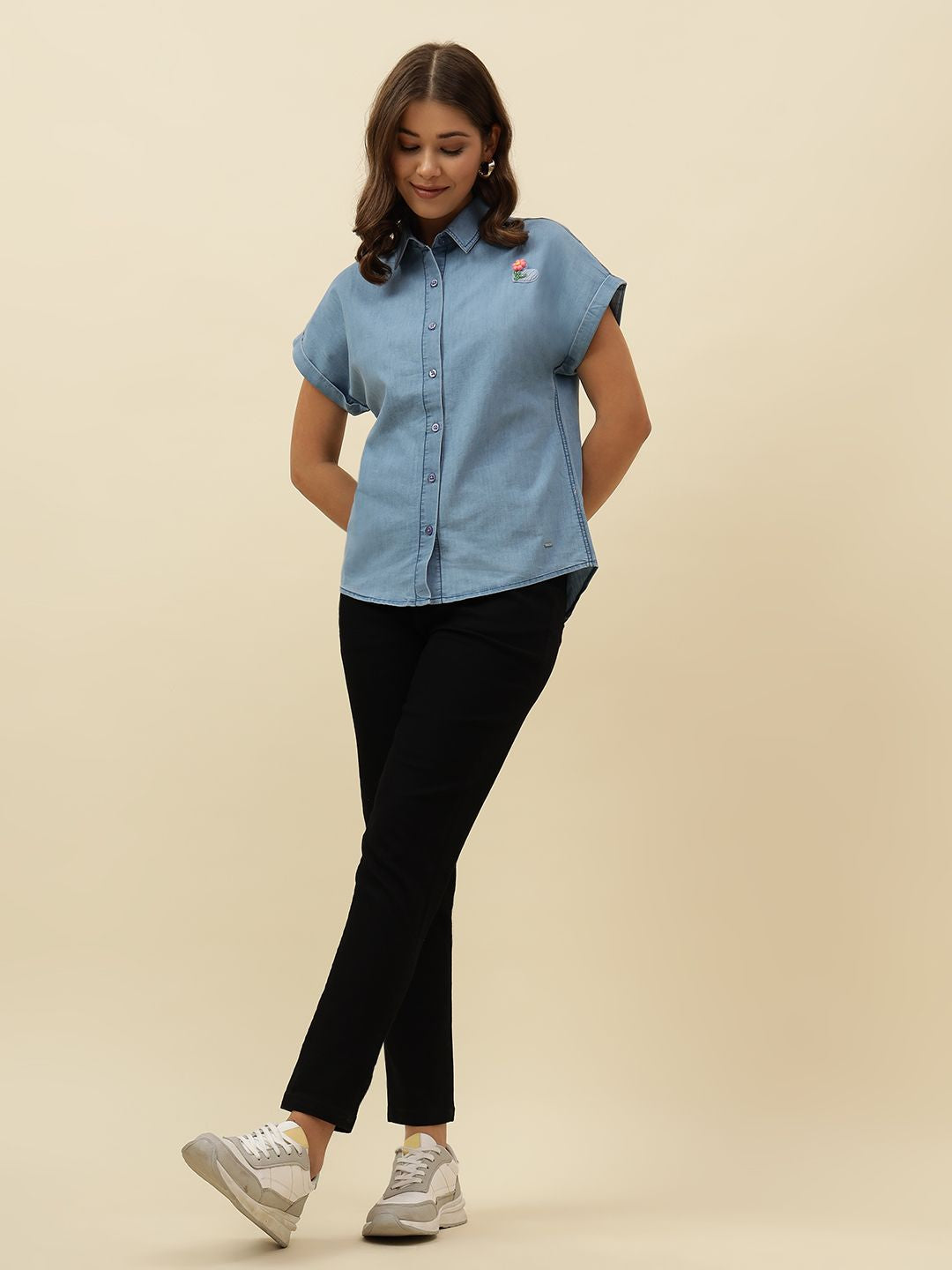 Denim Blue Western Cutaway Collar Shirt Beatnik