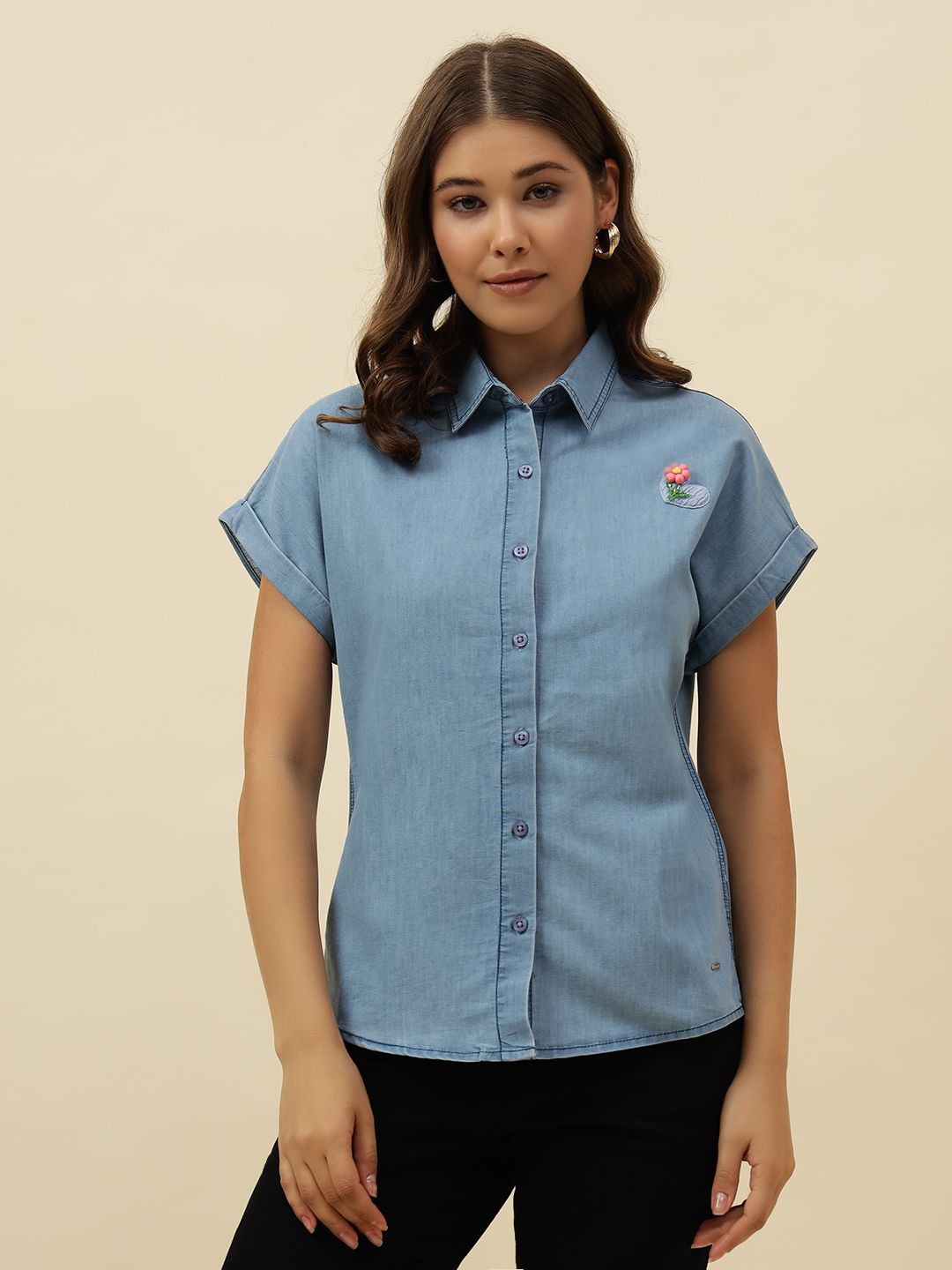 Denim Blue Western Cutaway Collar Shirt Beatnik