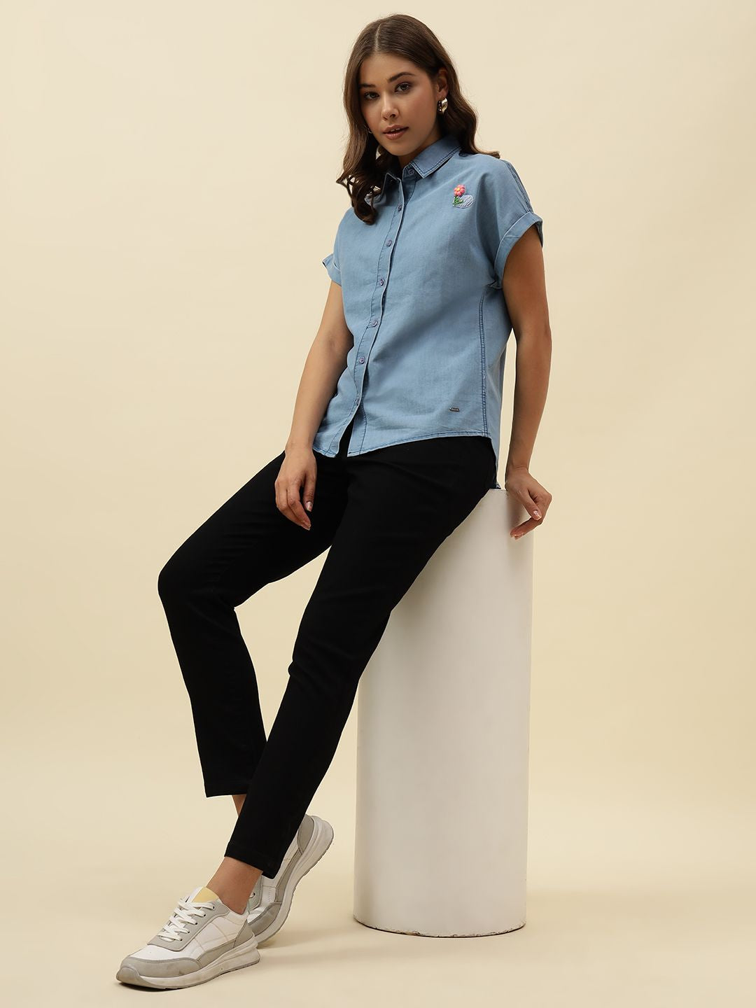 Denim Blue Western Cutaway Collar Shirt Beatnik