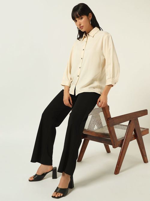 Beatnik Beige Solid Formal Shirt