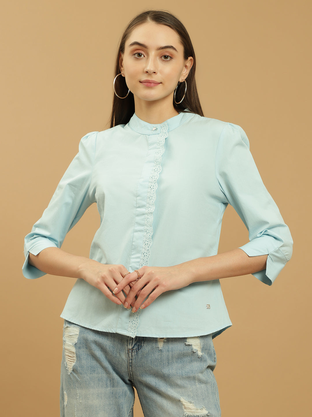 Beatnik Cotton Mandarin Collar Shirt Beatnik India