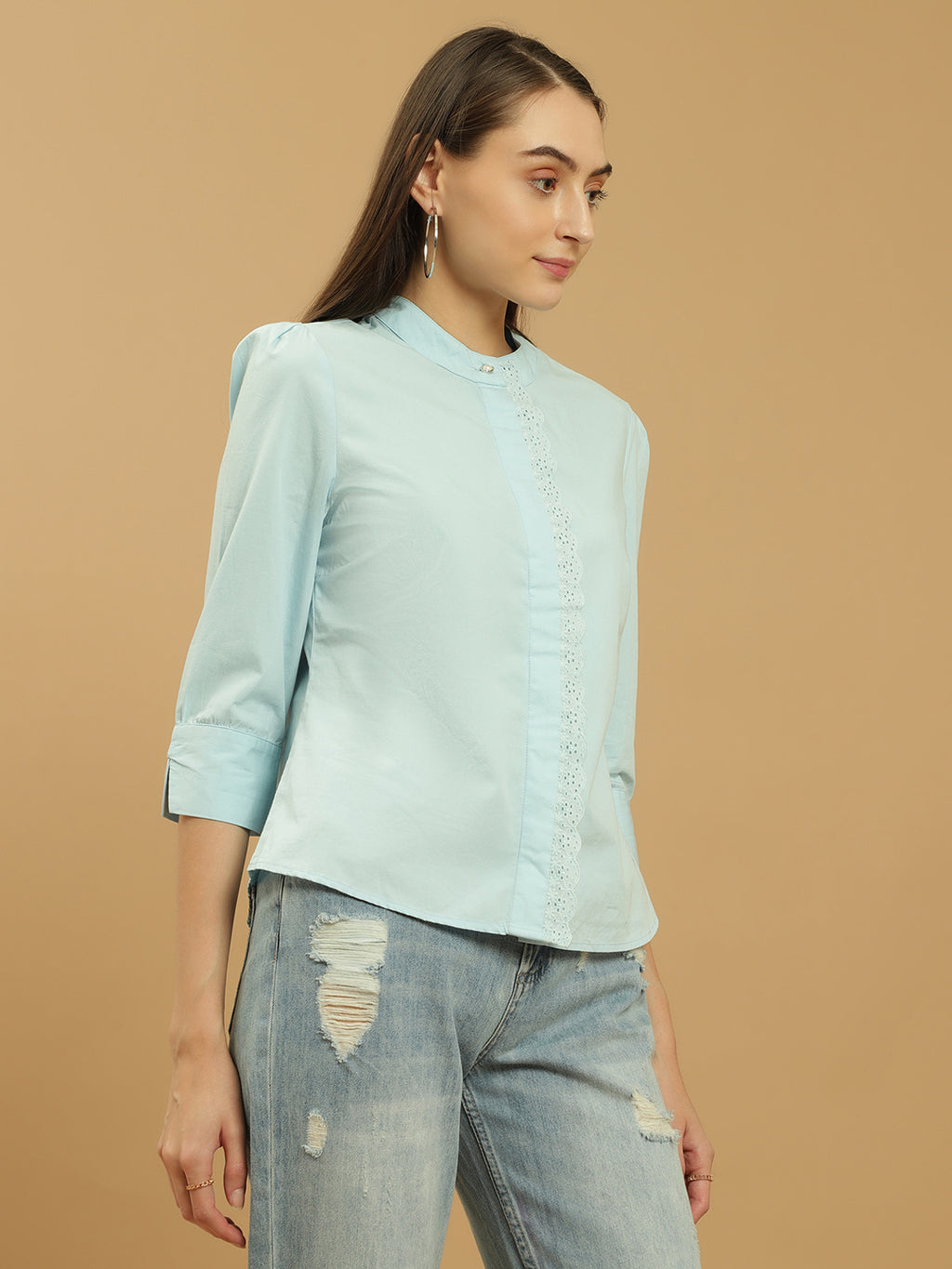 Beatnik Cotton Mandarin Collar Shirt Beatnik India