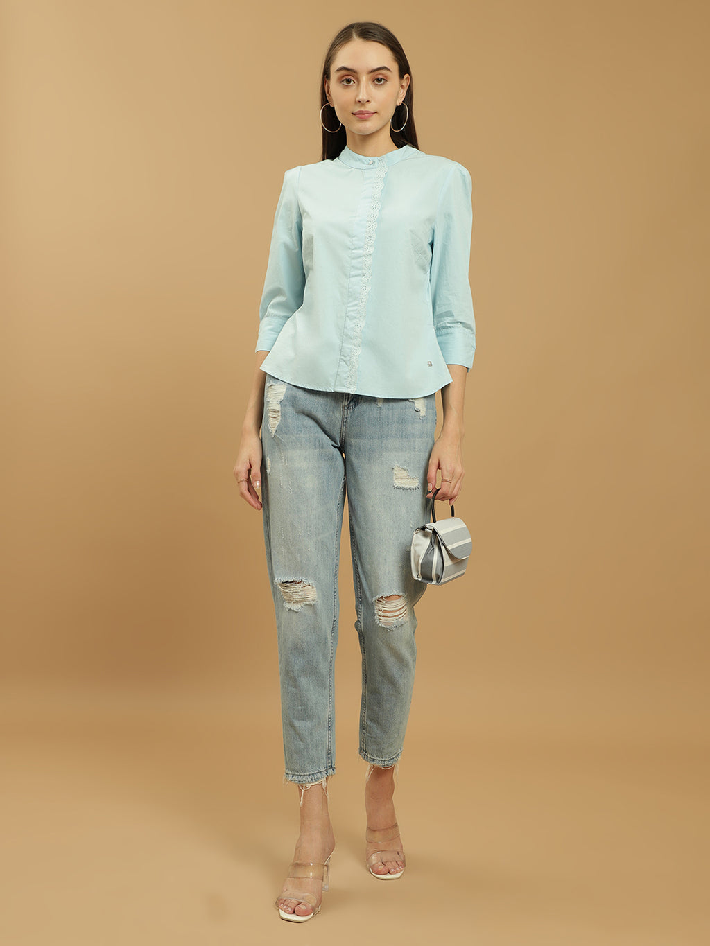 Beatnik Cotton Mandarin Collar Shirt Beatnik India