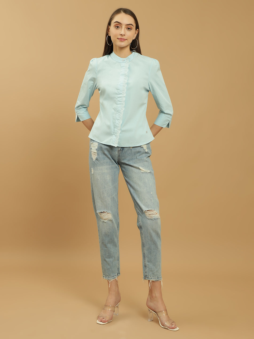 Beatnik Cotton Mandarin Collar Shirt Beatnik India