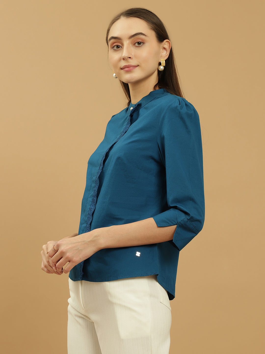 Beatnik Cotton Mandarin Collar Shirt Beatnik India