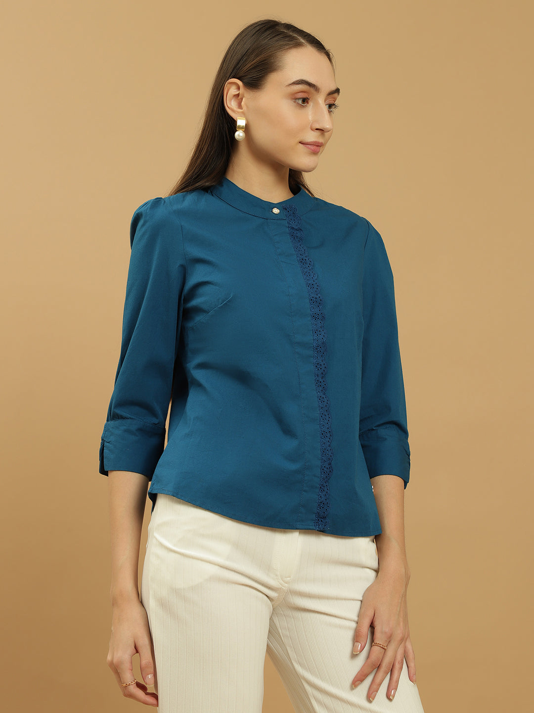 Beatnik Cotton Mandarin Collar Shirt Beatnik India