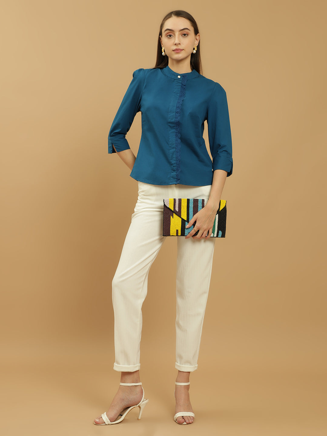 Beatnik Cotton Mandarin Collar Shirt Beatnik India