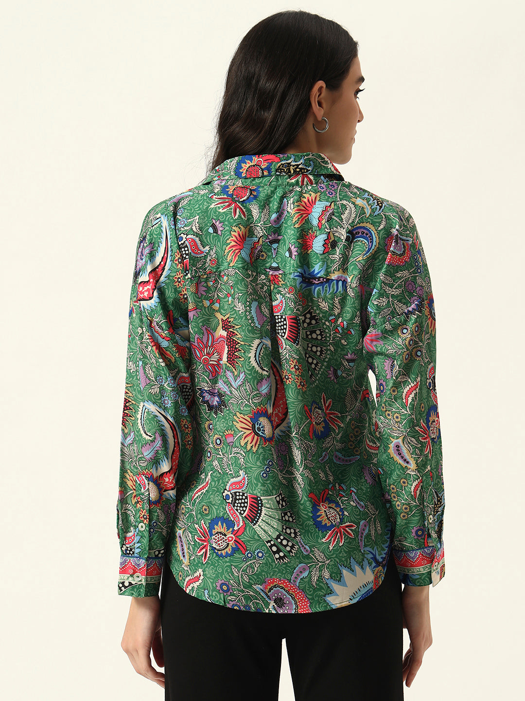 Beatnik Printed Crepe Button-Down Green Western Shirt