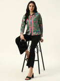 Beatnik Printed Crepe Button-Down Green Western Shirt