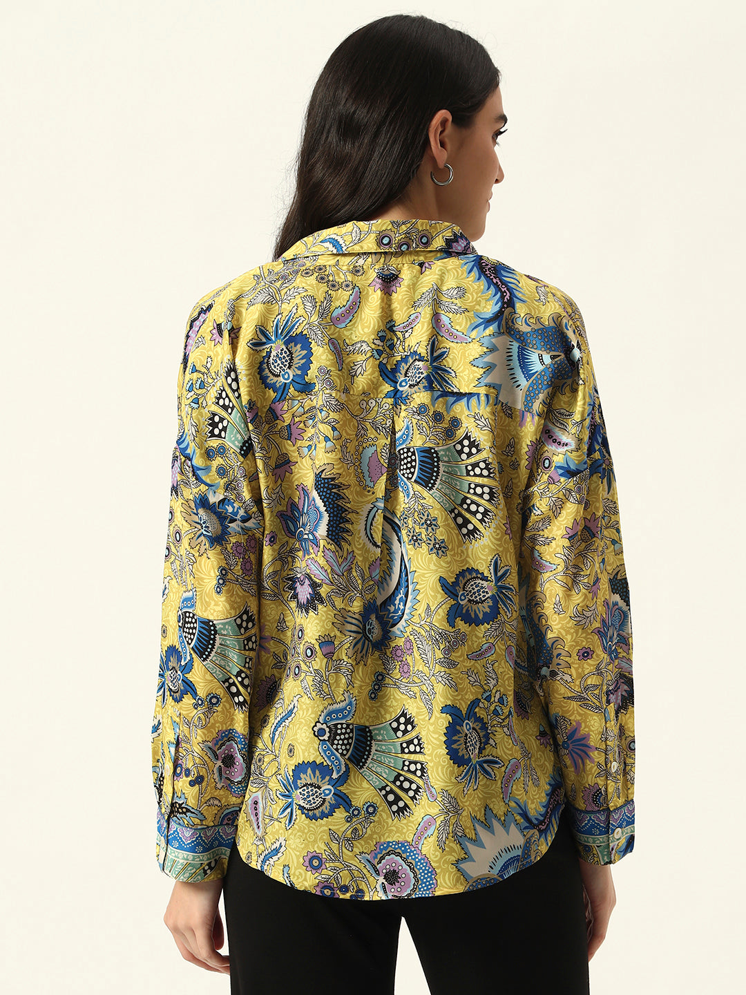 Beatnik Printed Crepe Button-Down Yellow Western Shirt