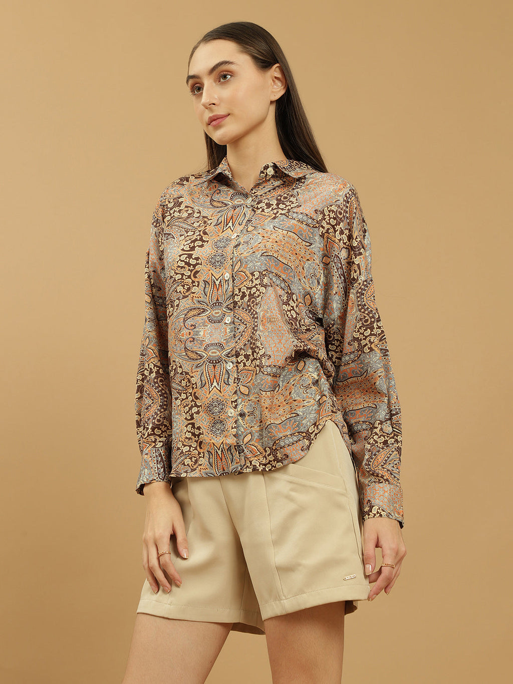 Beatnik Regular Printed Full Sleeve Yellow Women Shirt Beatnik India