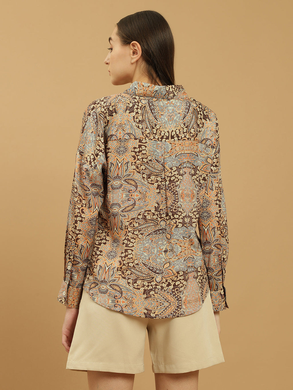 Beatnik Regular Printed Full Sleeve Yellow Women Shirt Beatnik India