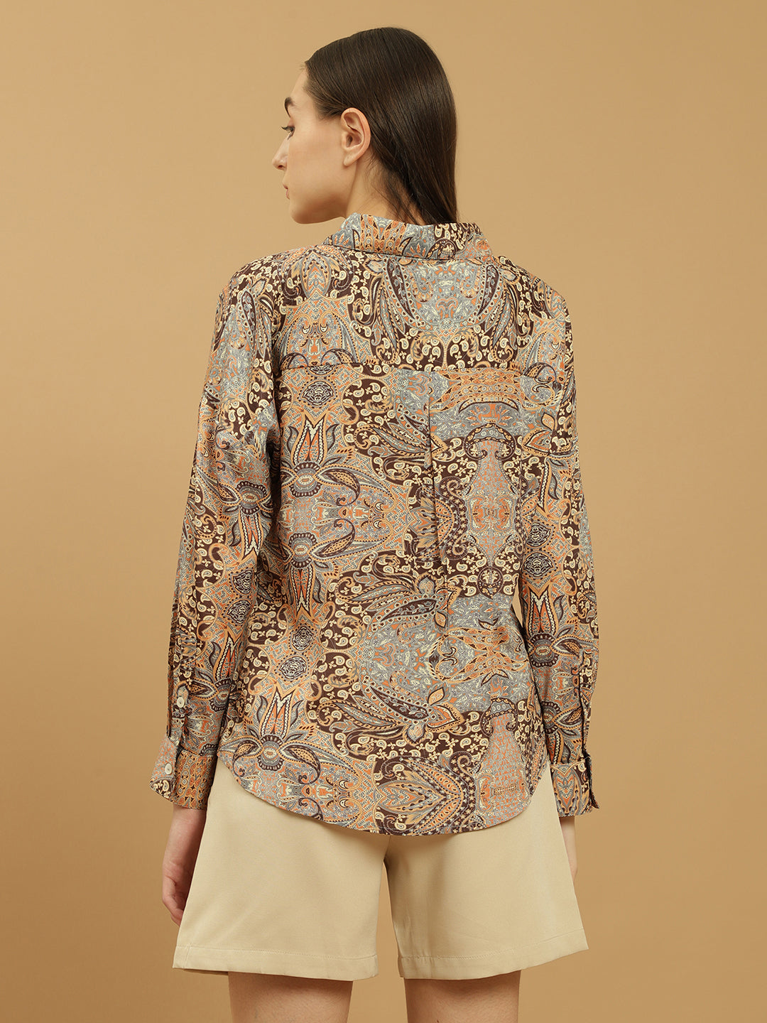 Beatnik Regular Printed Full Sleeve Yellow Women Shirt Beatnik India