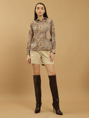 Beatnik Regular Printed Full Sleeve Yellow Women Shirt Beatnik India