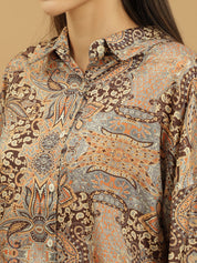 Beatnik Regular Printed Full Sleeve Yellow Women Shirt Beatnik India