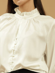 Beatnik Ruffle Hip Length Self Womens Shirt Beatnik India