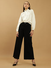 Beatnik Ruffle Hip Length Self Womens Shirt Beatnik India