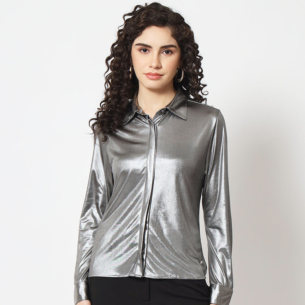 BeatnikParty wear Full Sleeve Silver Women Shirt
