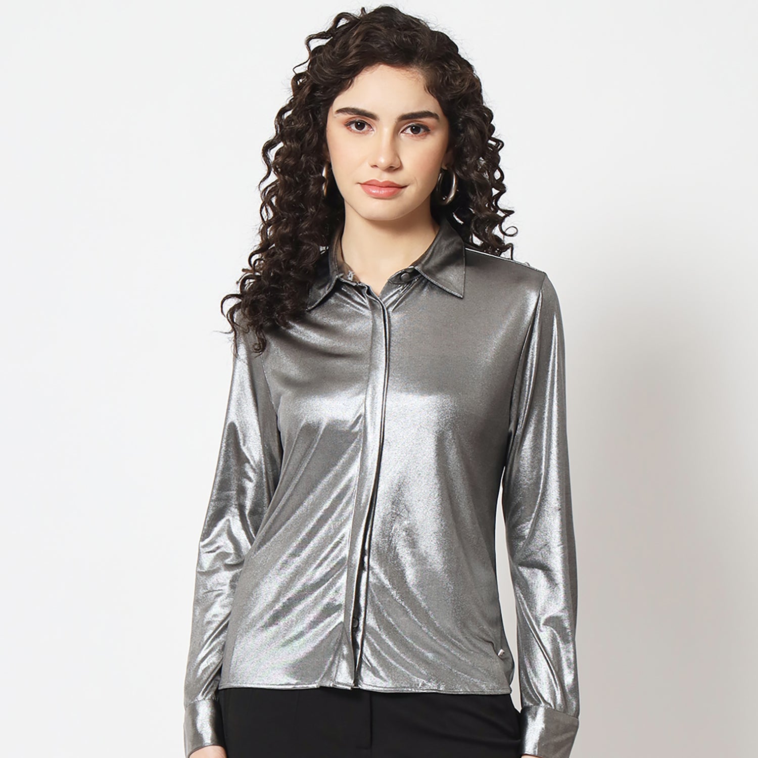 BeatnikParty wear Full Sleeve Silver Women Shirt
