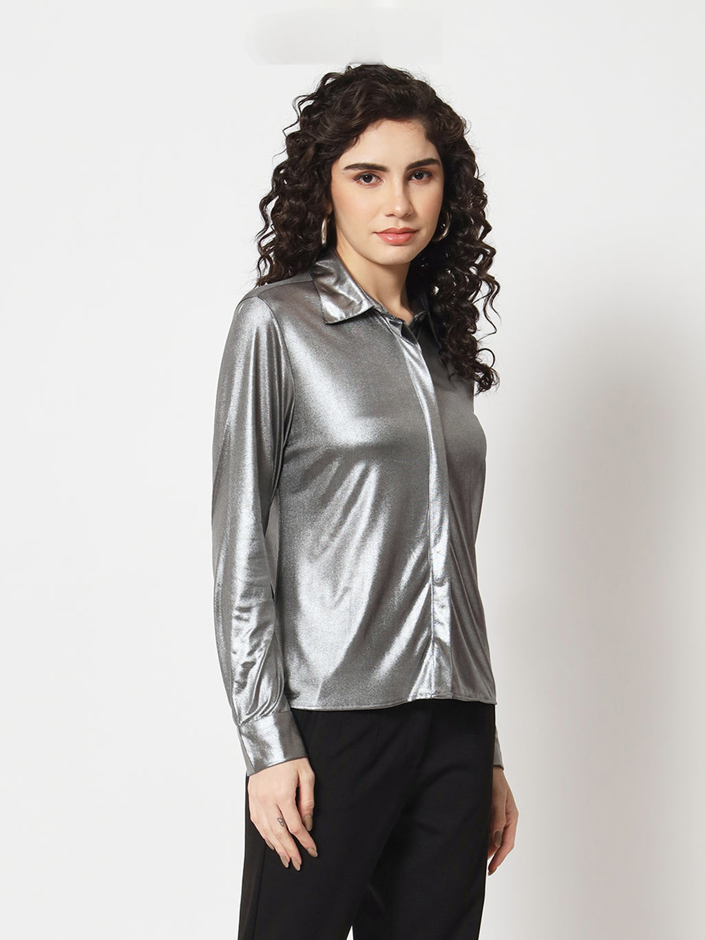 BeatnikParty wear Full Sleeve Silver Women Shirt