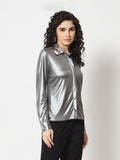 Beatnik Party Wear Silver Women Western Shirt