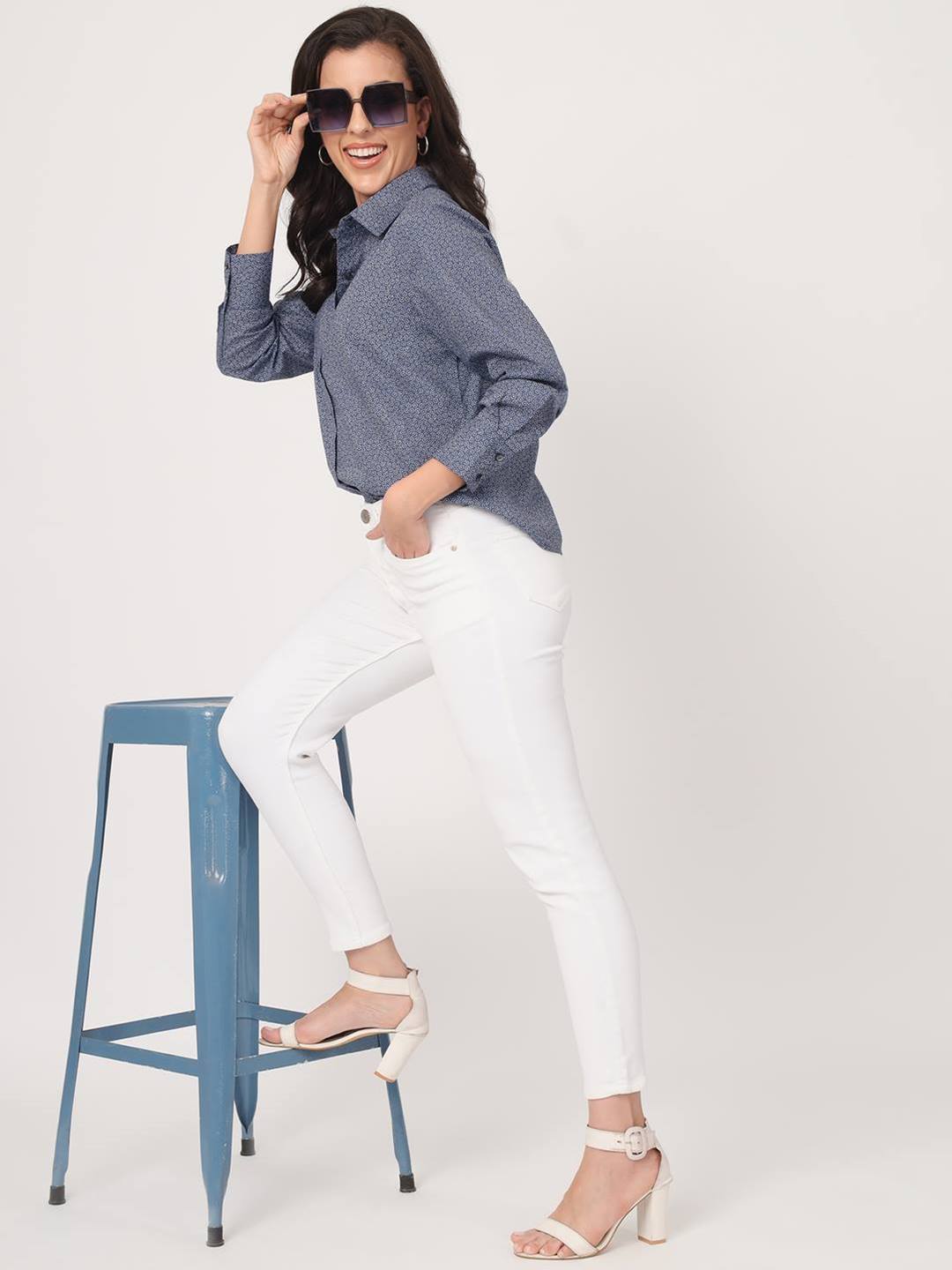 Beatnik Navy Blue Western  Womens Shirt Beatnik India