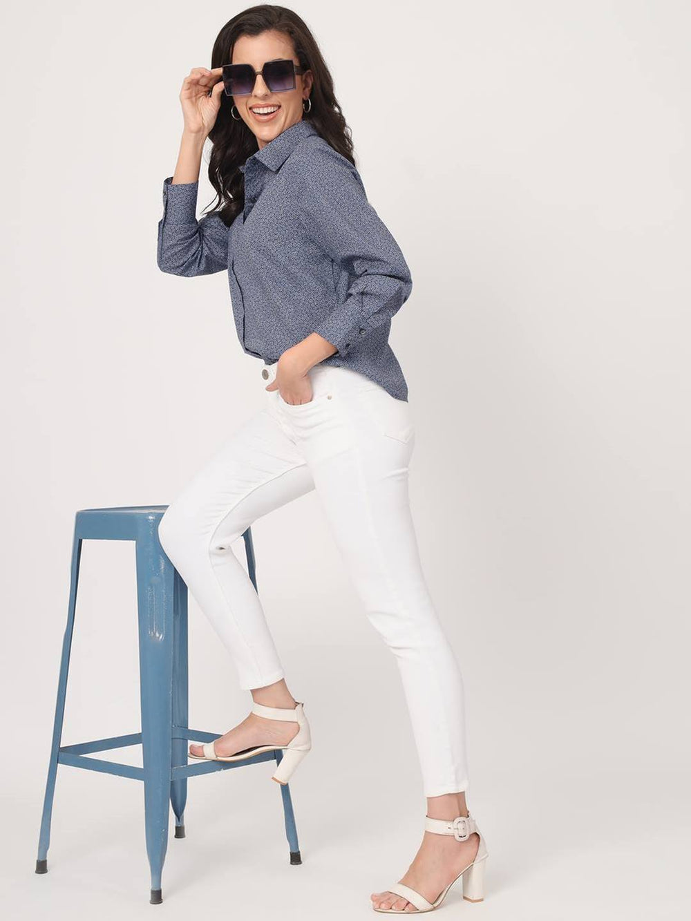 Beatnik Navy Blue Western  Womens Shirt Beatnik India
