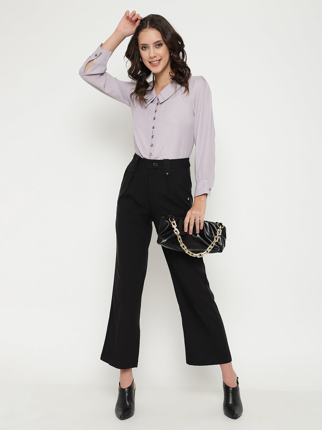 Beatnik Metallic Buttons with Peter Pan Collar Shirt Beatnik India