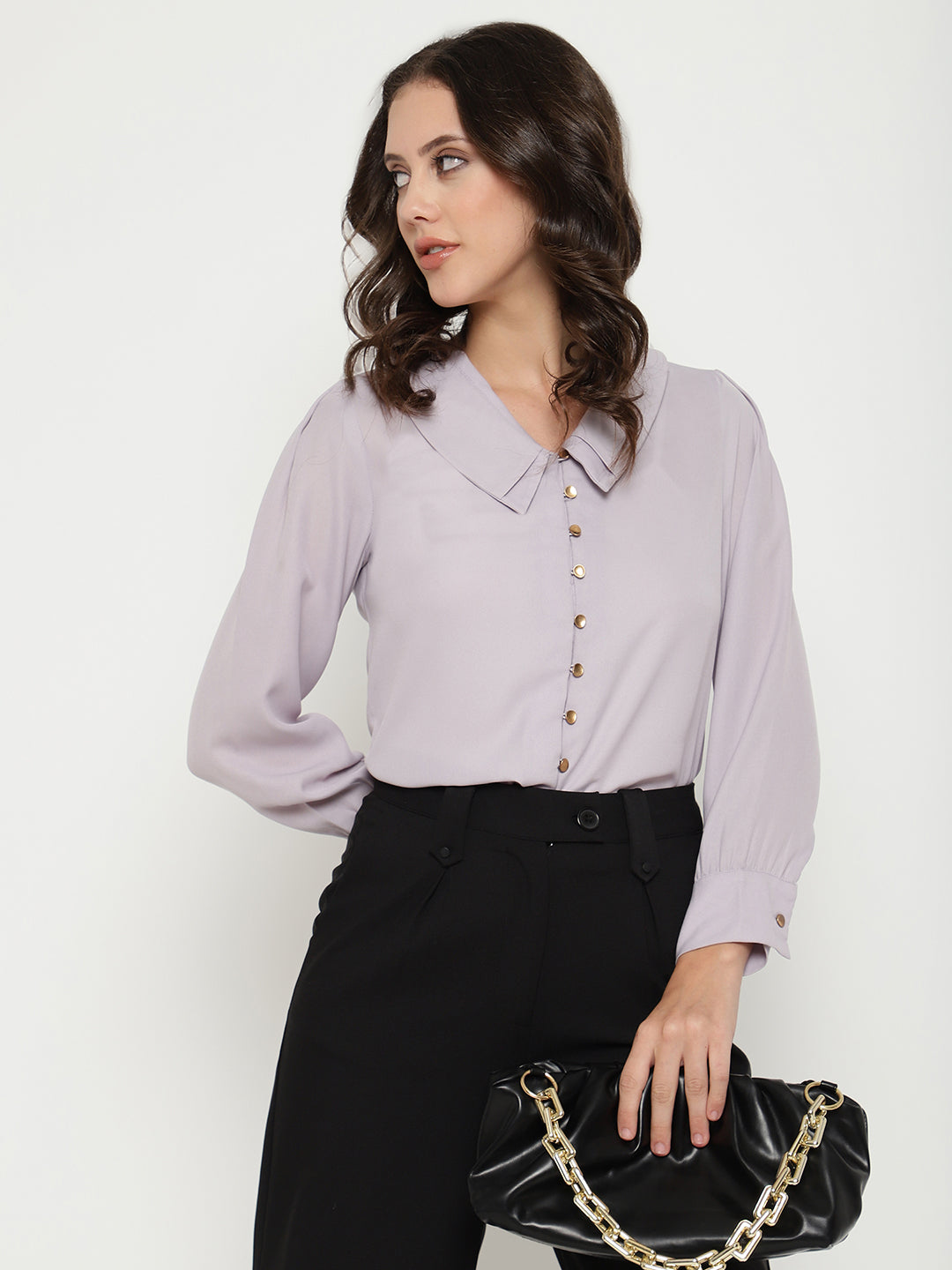 Beatnik Metallic Buttons with Peter Pan Collar Shirt Beatnik India