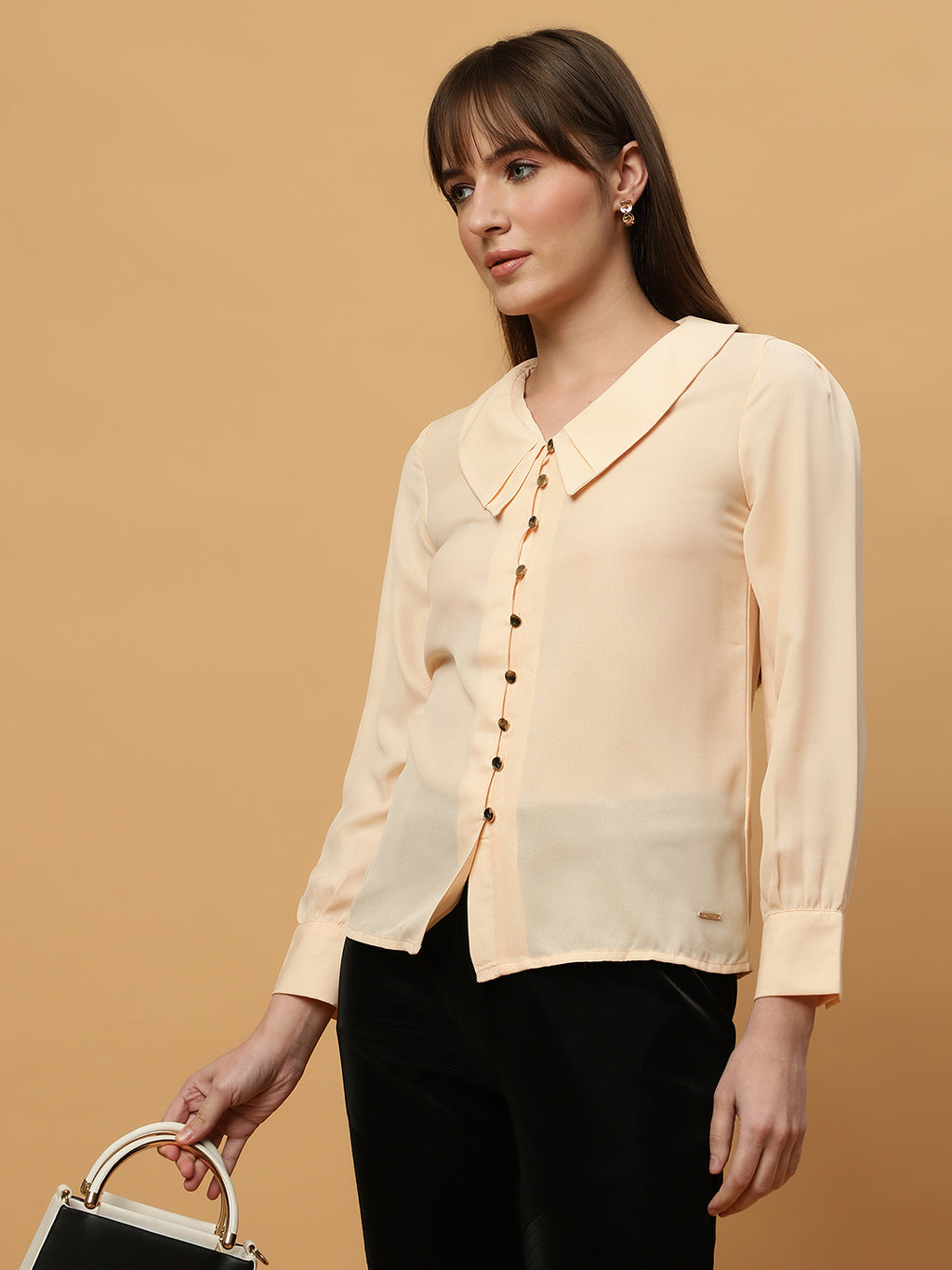 Beatnik Peter Pan Collar Shirt with Metallic Buttons Beatnik India