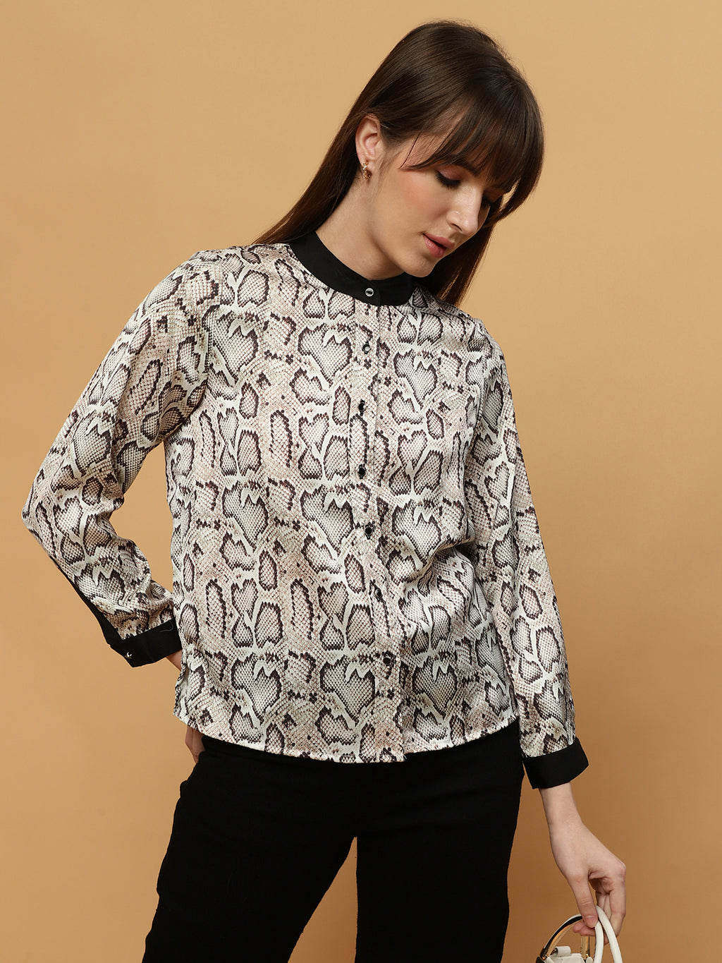 Beatnik Spread Collar Full Sleeve Western Satin White Womens Shirt Beatnik India