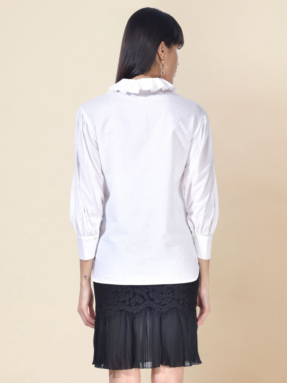 Beatnik Cotton Blend Spread Collar White Womens Shirt Beatnik India