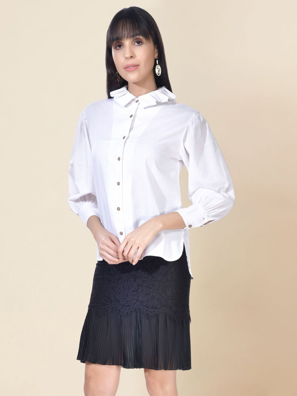 Beatnik Cotton Blend Spread Collar White Womens Shirt Beatnik India