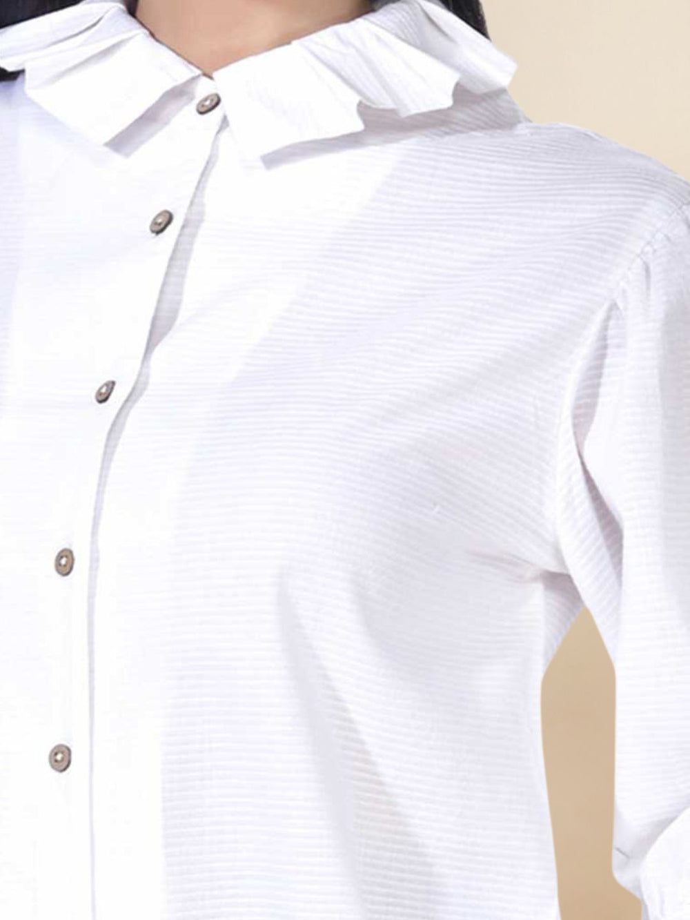 Beatnik Cotton Blend Spread Collar White Womens Shirt Beatnik India