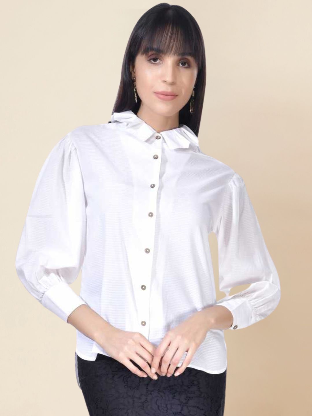 Beatnik Cotton Blend Spread Collar White Womens Shirt Beatnik India