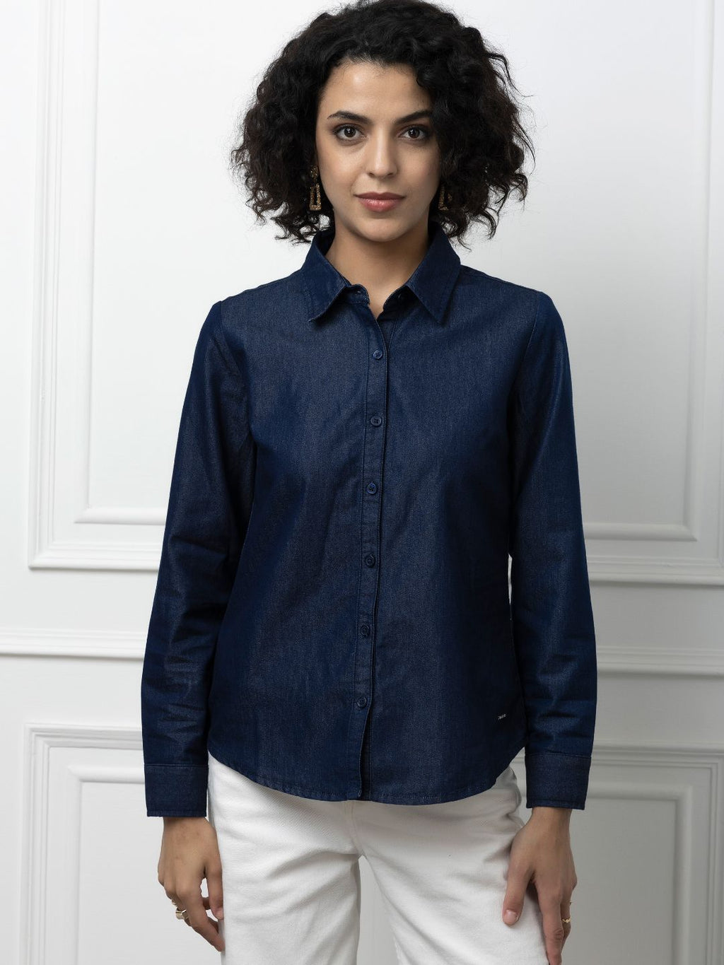 Beatnik Denim Dark Blue Button-Down Collar Womens Formal Shirt Beatnik India