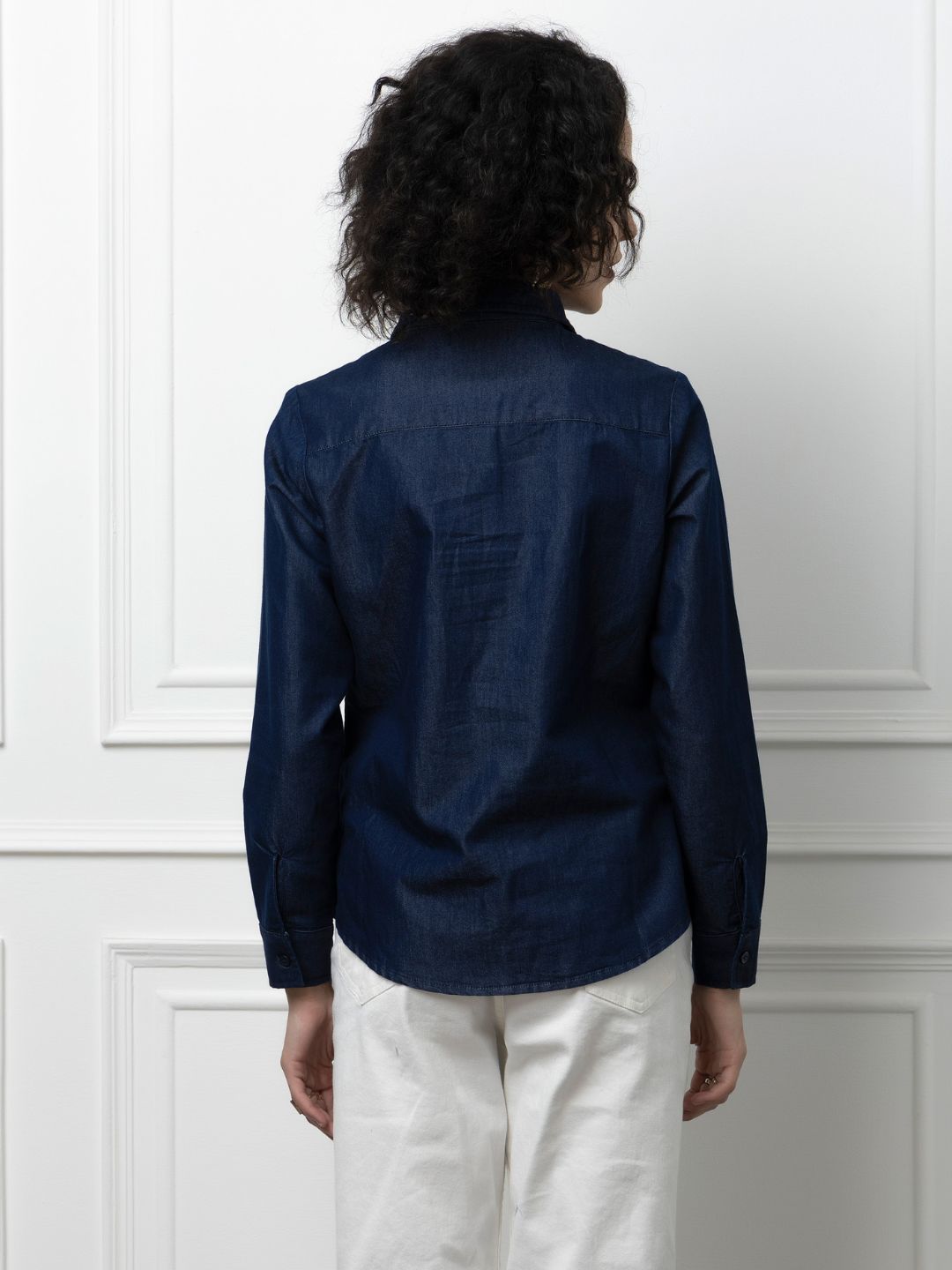 Beatnik Denim Dark Blue Button-Down Collar Womens Formal Shirt Beatnik India