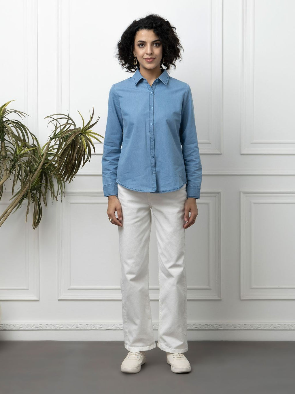 Beatnik Denim Light Blue Button-Down Collar Womens Formal Shirt Beatnik India