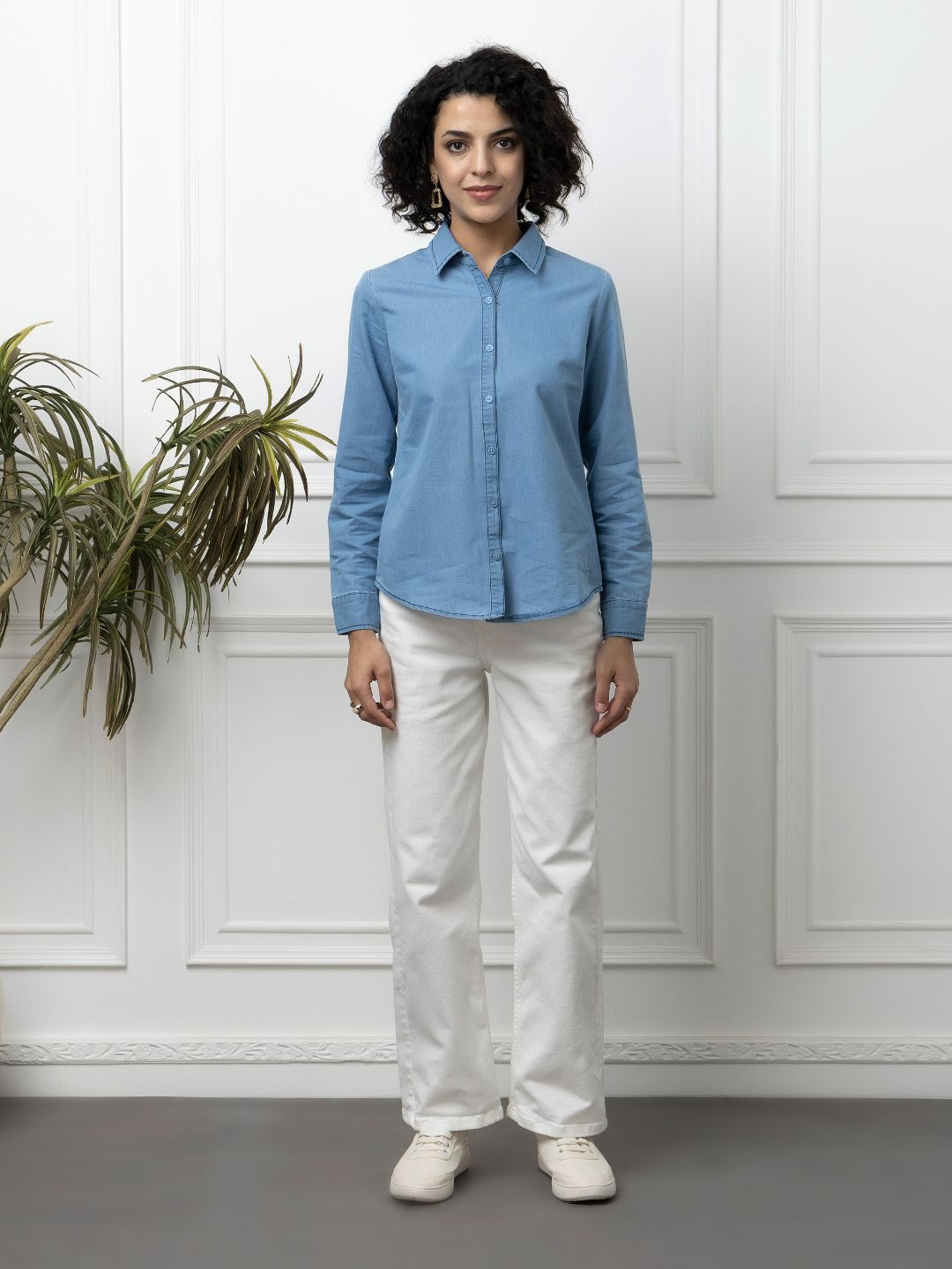 Beatnik Denim Light Blue Button-Down Collar Womens Formal Shirt Beatnik India