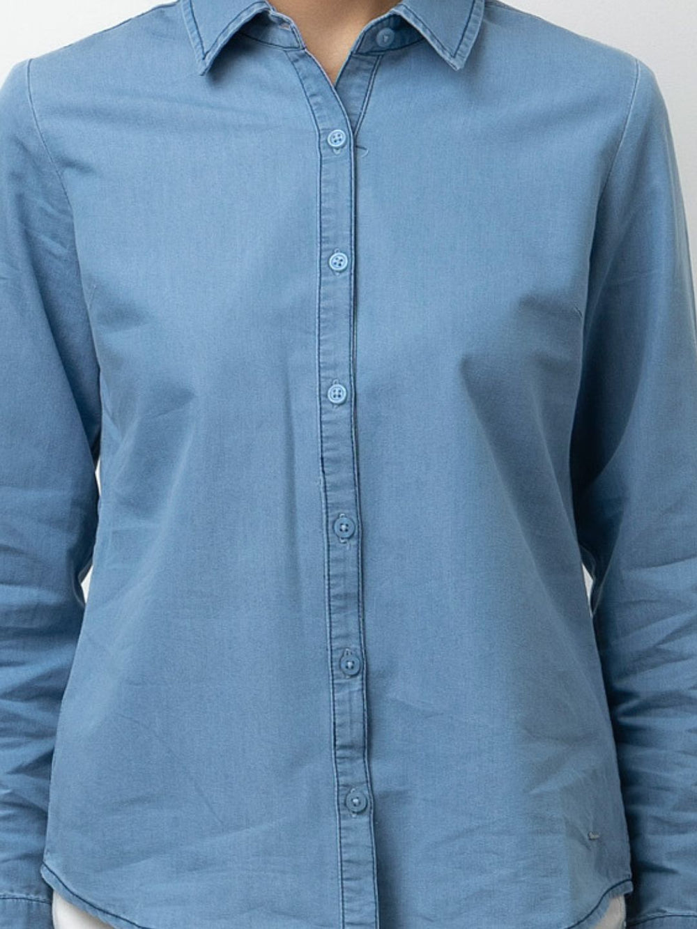 Beatnik Denim Light Blue Button-Down Collar Womens Formal Shirt Beatnik India