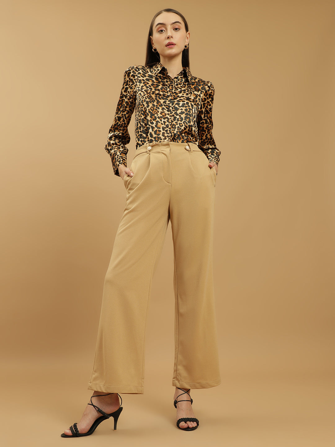 Beatnik Animal Print Satin Shirt