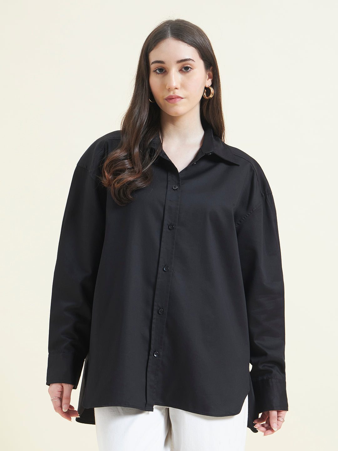 Beatnik Women Black Oversized Poplin Full Sleeve Office Wear Formal Shirt